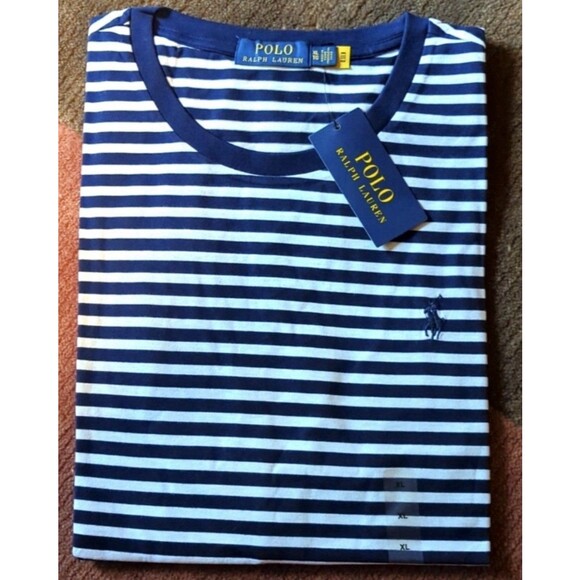 NWT Polo Ralph Lauren Classic Fit Navy White Striped T-Shirt Men’s XL Blue Pony - Picture 2 of 3